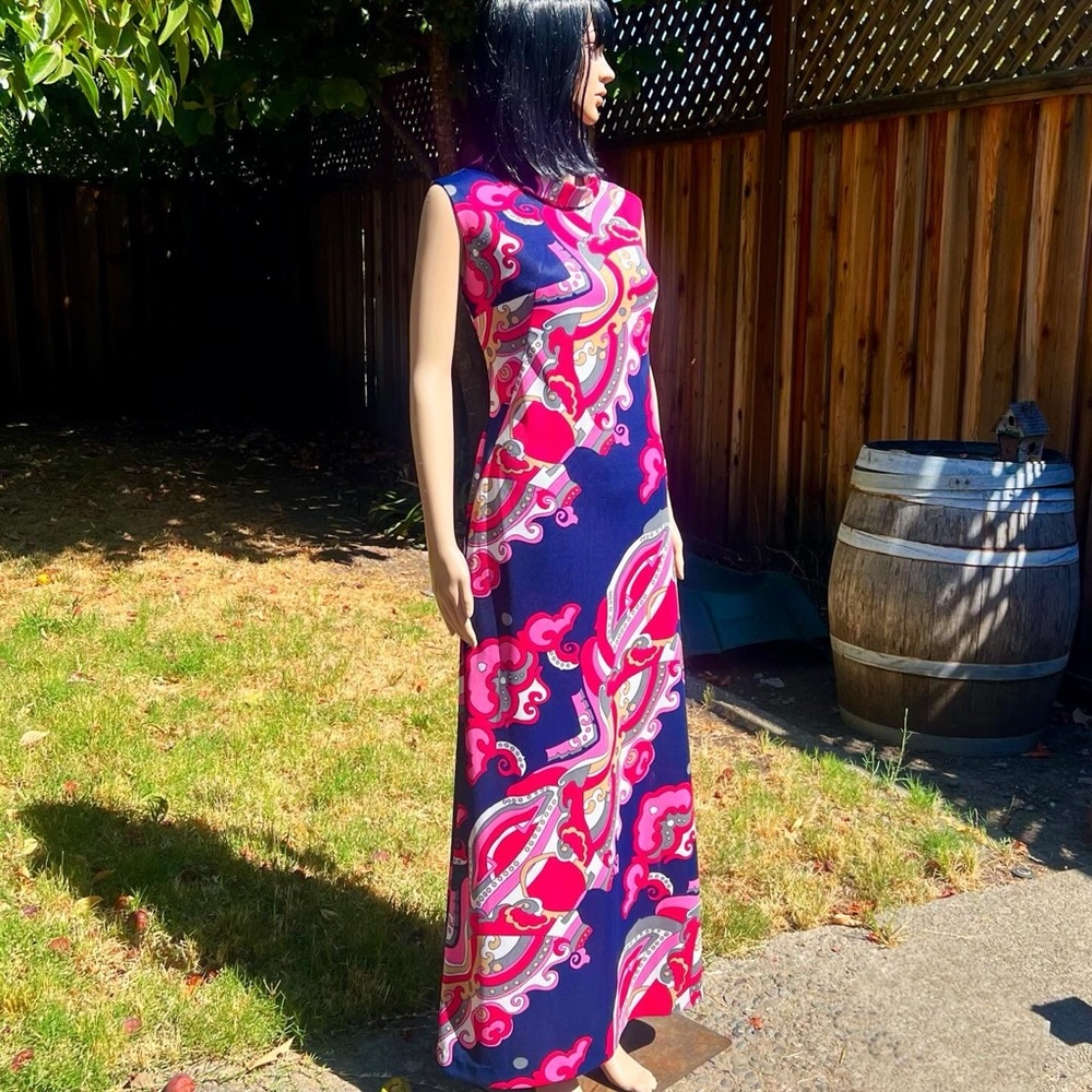 Late 1960s/Early 1970s European Made Psychedelic Butterfly Print Maxi Dress - Picture 2 of 8